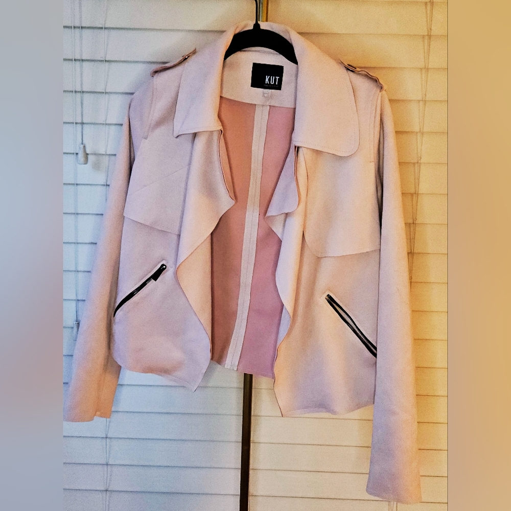 KUT from the Kloth Jacee Draped Faux Suede Moto Jacket - Blush Pink